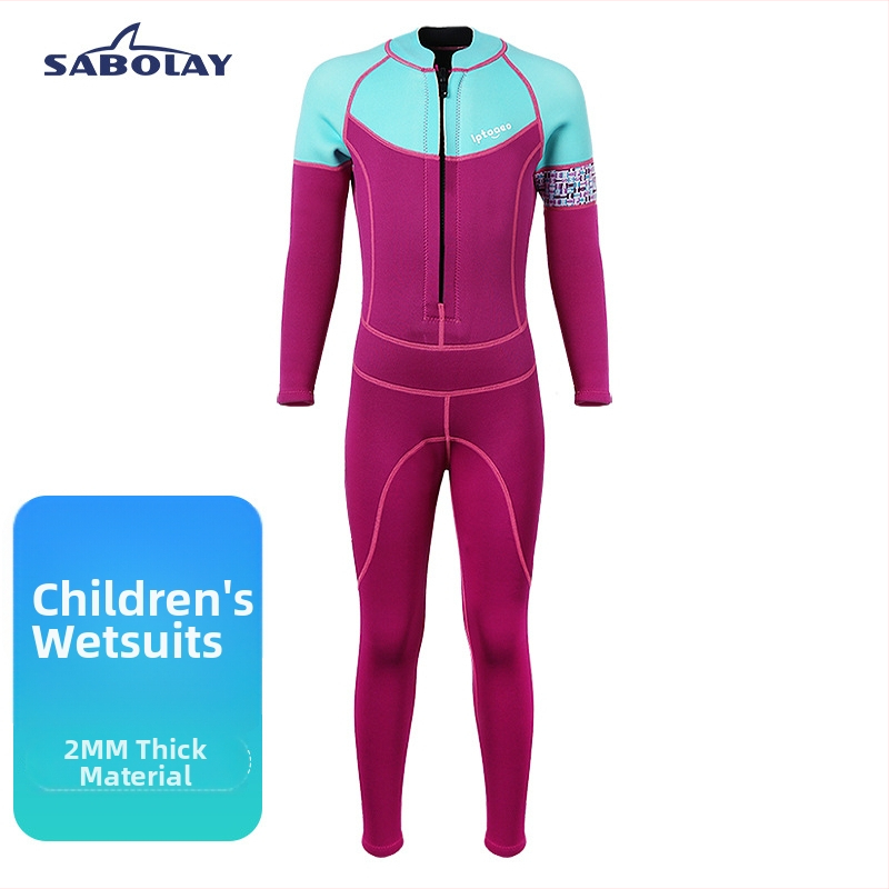 Vaikų 2 mm neopreno vientisas kombinezonas su ilgomis rankovėmis, unisex, plaukimo ir vandens pramogoms