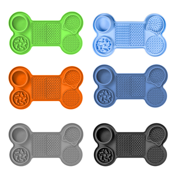 Silicone dzīvnieku ēdiena šķīvis ar lizēšanas paklājiņu un sūkšanas vāciņu – lēns barošana, daudzfunkcionāls