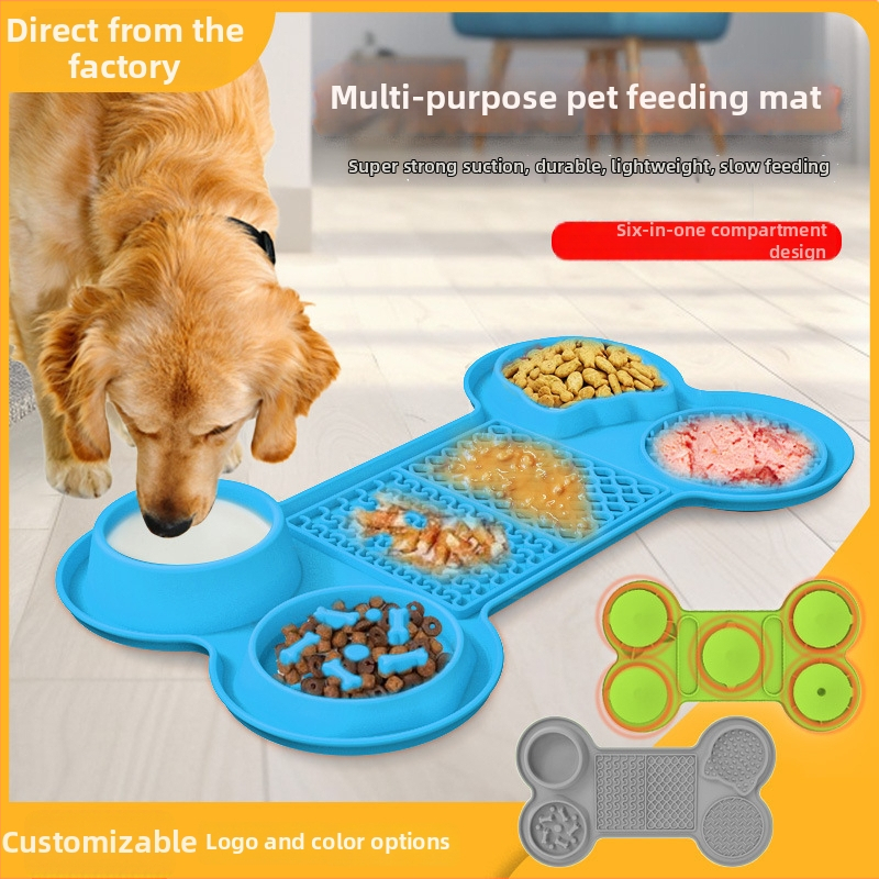 Silicone dzīvnieku ēdiena šķīvis ar lizēšanas paklājiņu un sūkšanas vāciņu – lēns barošana, daudzfunkcionāls