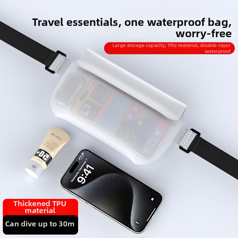 Veekindel vöörihma kott ujumiseks ja vabaajategevusteks — TPU materjal, 0,8 l maht, veekindel kangas