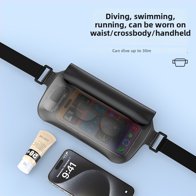 Vodotesná vrecková taška na pás na plávanie a vonkajšie aktivity — TPU materiál, objem 0,8 l, vodotesná tkanina