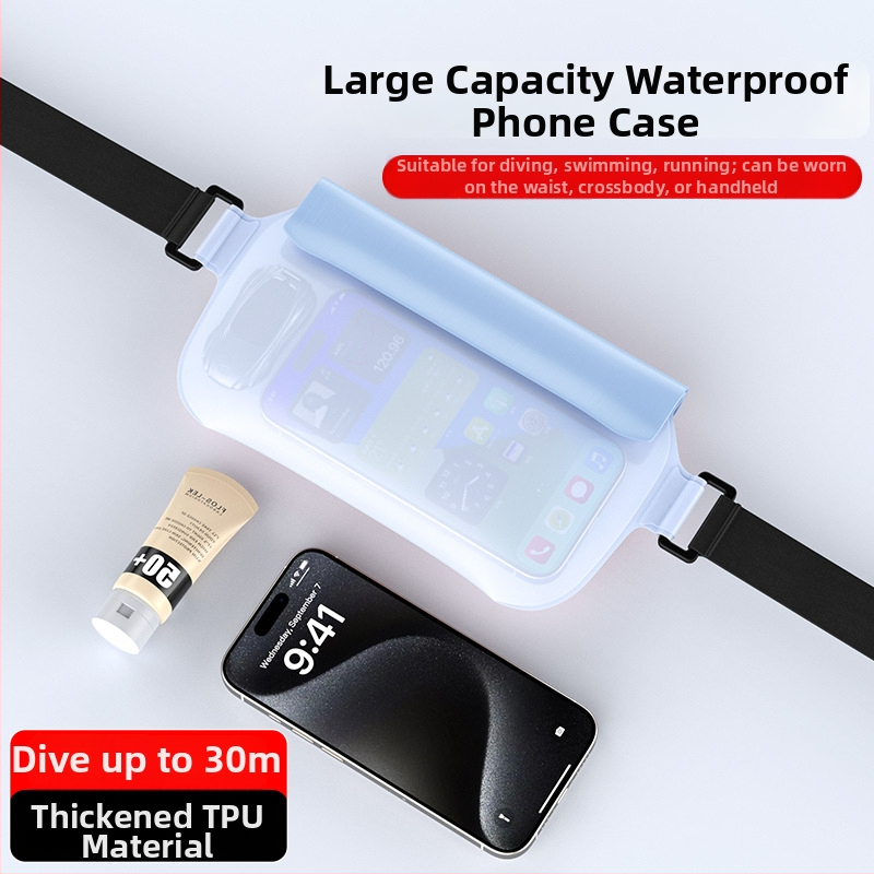 Veekindel vöörihma kott ujumiseks ja vabaajategevusteks — TPU materjal, 0,8 l maht, veekindel kangas