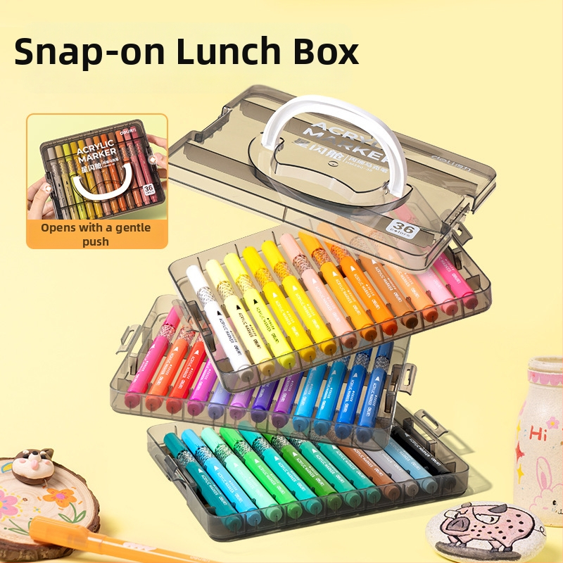 Deli HM390 apvalios formos akriliniai markeriai, bazinis įpakavimas, sulankstoma dėžutė