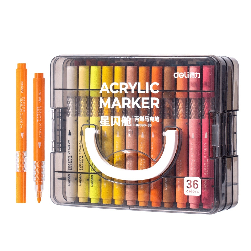 Deli HM390 apvalios formos akriliniai markeriai, bazinis įpakavimas, sulankstoma dėžutė
