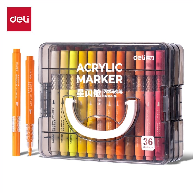 Deli HM390 apvalios formos akriliniai markeriai, bazinis įpakavimas, sulankstoma dėžutė