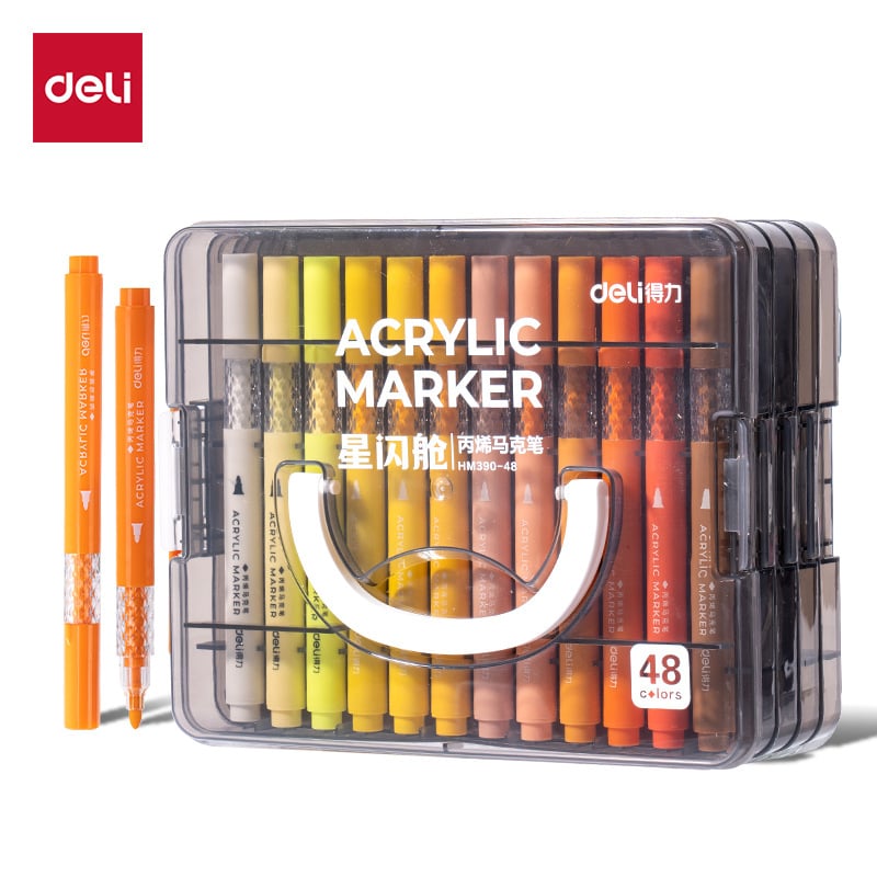 Deli HM390 apvalios formos akriliniai markeriai, bazinis įpakavimas, sulankstoma dėžutė