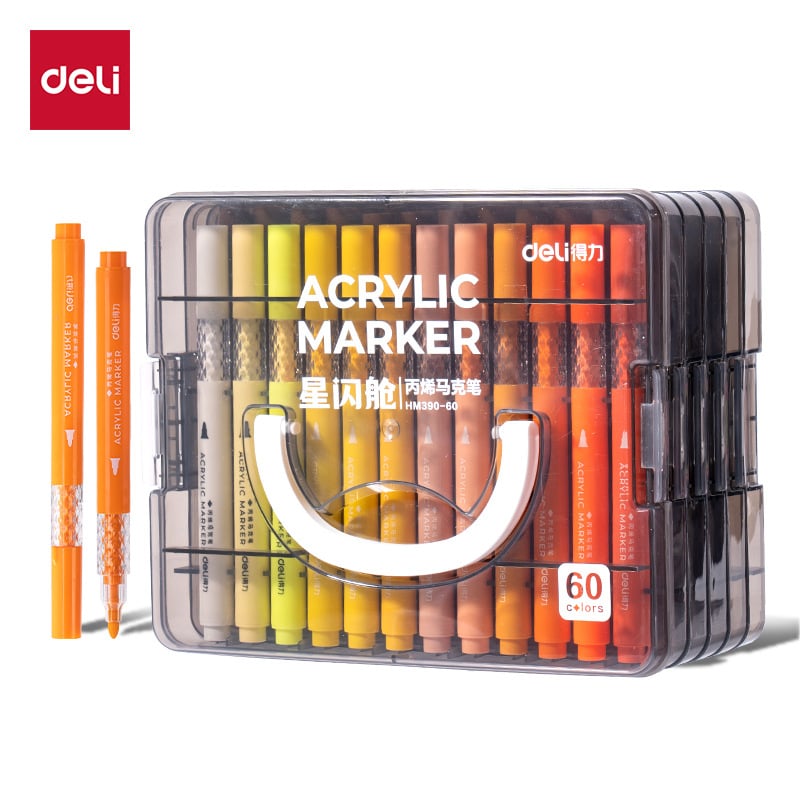 Deli HM390 apvalios formos akriliniai markeriai, bazinis įpakavimas, sulankstoma dėžutė