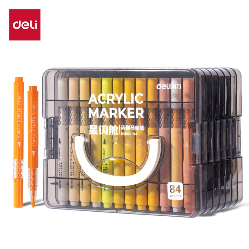 Deli HM390 apvalios formos akriliniai markeriai, bazinis įpakavimas, sulankstoma dėžutė