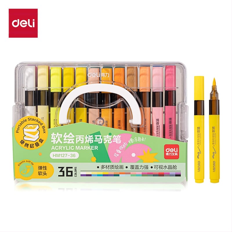 Deli HM390 apvalios formos akriliniai markeriai, bazinis įpakavimas, sulankstoma dėžutė