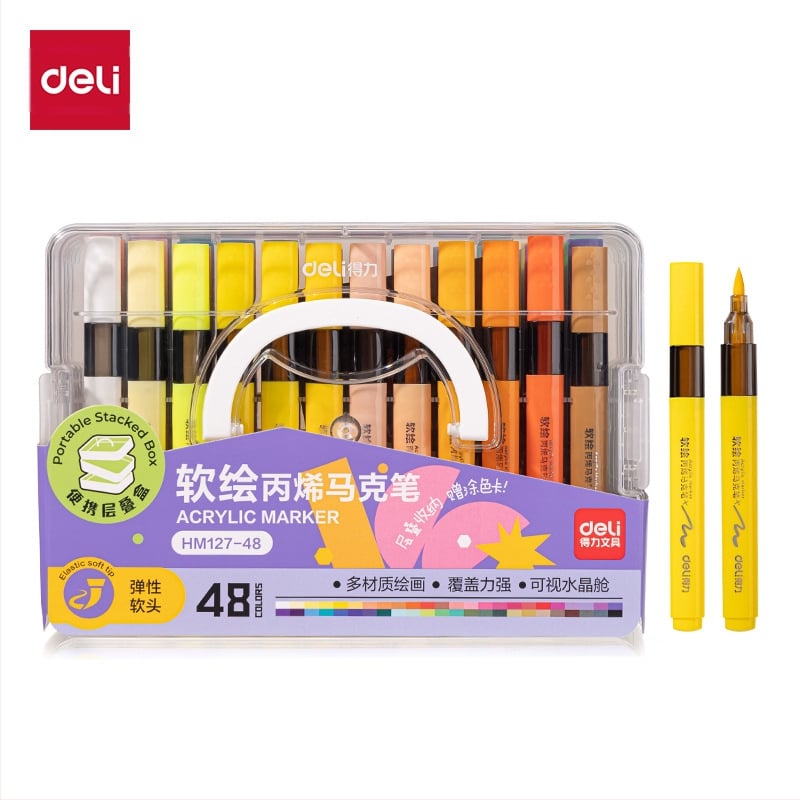 Deli HM390 apvalios formos akriliniai markeriai, bazinis įpakavimas, sulankstoma dėžutė