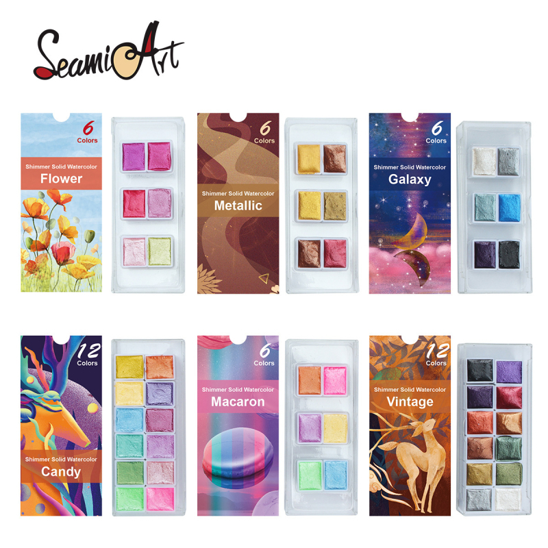 Sada tuhých akvarelových farieb v kovovom puzdre s perleťovým leskom, prenášateľná pre študentov a profesionálnych maliarov