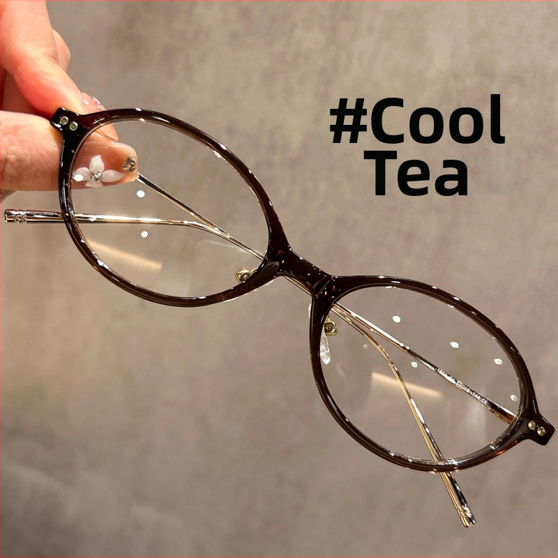 Nerd stiliaus ovalios formos akiniai, plastikinis rėmelis, dengtos lęšiai, modelis 1801, reguliuojamas rėmas