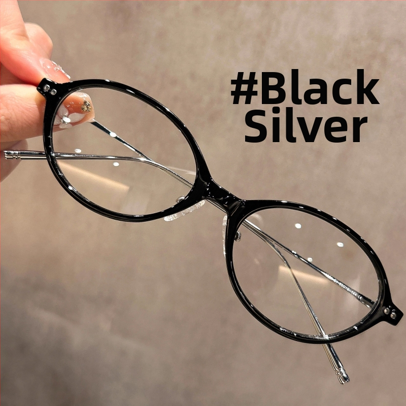 Nerd stiliaus ovalios formos akiniai, plastikinis rėmelis, dengtos lęšiai, modelis 1801, reguliuojamas rėmas