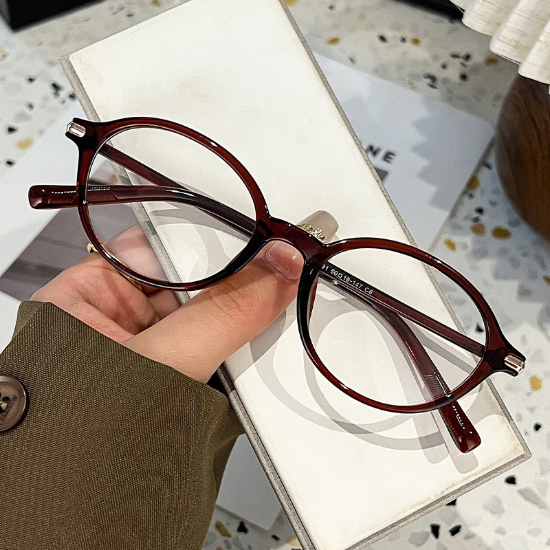 NERD stiliaus ovalūs akiniai vyrams ir moterims, modelis 52031, plastikiniai rėmeliai, padengtos lęšiai, lęšio storis 1.0, šviesos pralaidumas 99%