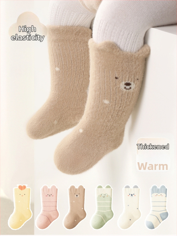 Detské ponožky, hrubé, s fleecovou podšívkou, stredne vysoké, zimné, unisex, žakár pletené, hlavný materiál nylon 80%