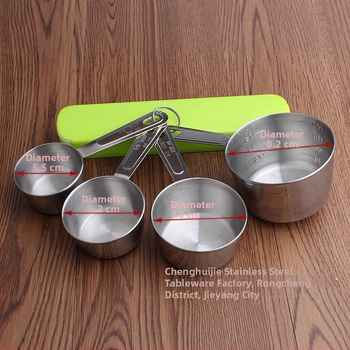 4 dalių nerūdijančio plieno matavimo šaukštelių ir puodelių rinkinys su skale kepimui