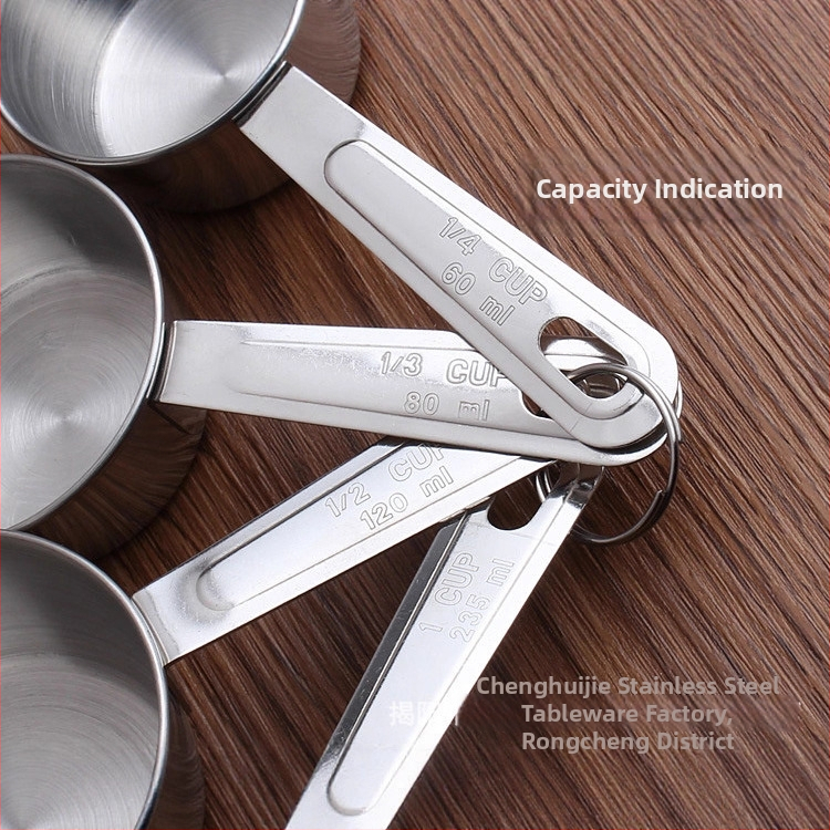 4 daļu nerūsējoša tērauda mērīšanas karotīšu un kausu komplekts ar skalām cepšanai