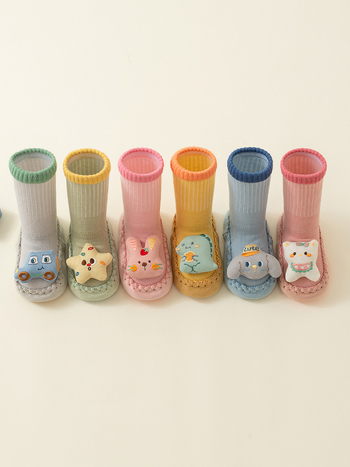 Șosete de podea pentru copii 0–2 ani, antiderapante, talpă moale, bumbac combed, jacquard