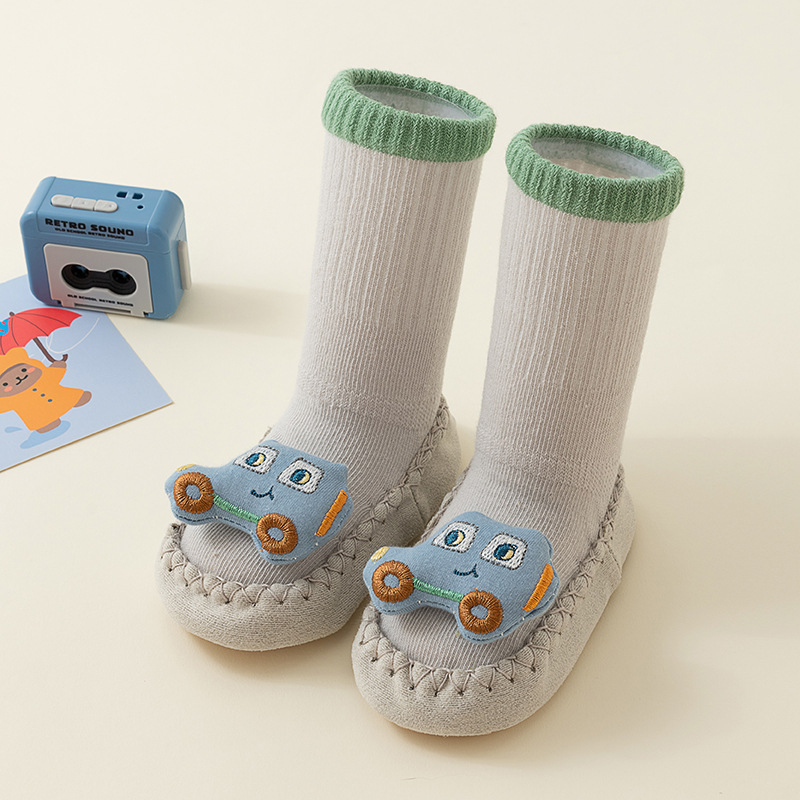 Șosete de podea pentru copii 0–2 ani, antiderapante, talpă moale, bumbac combed, jacquard