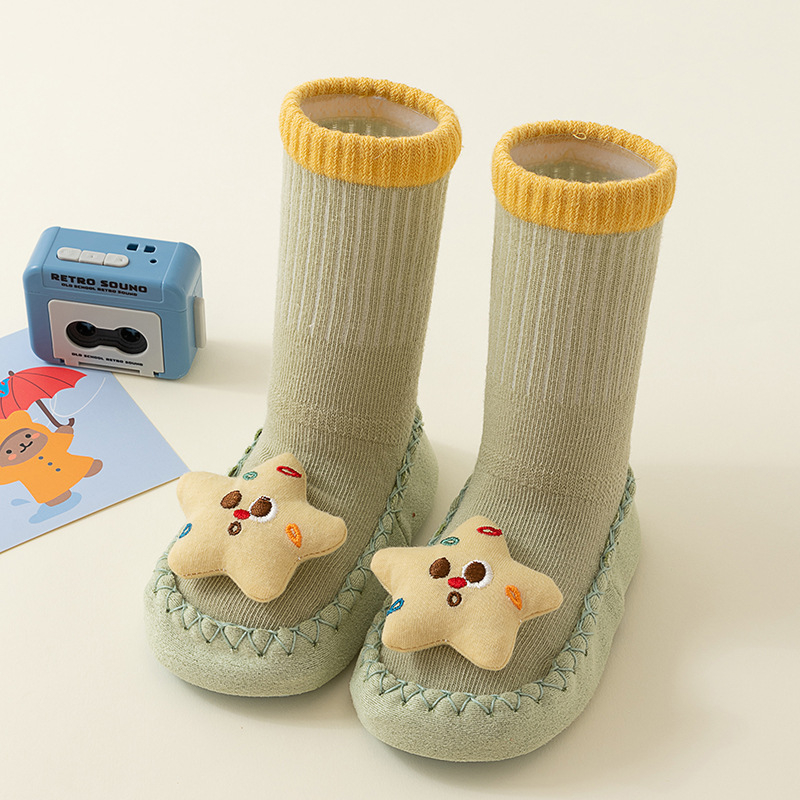 Șosete de podea pentru copii 0–2 ani, antiderapante, talpă moale, bumbac combed, jacquard