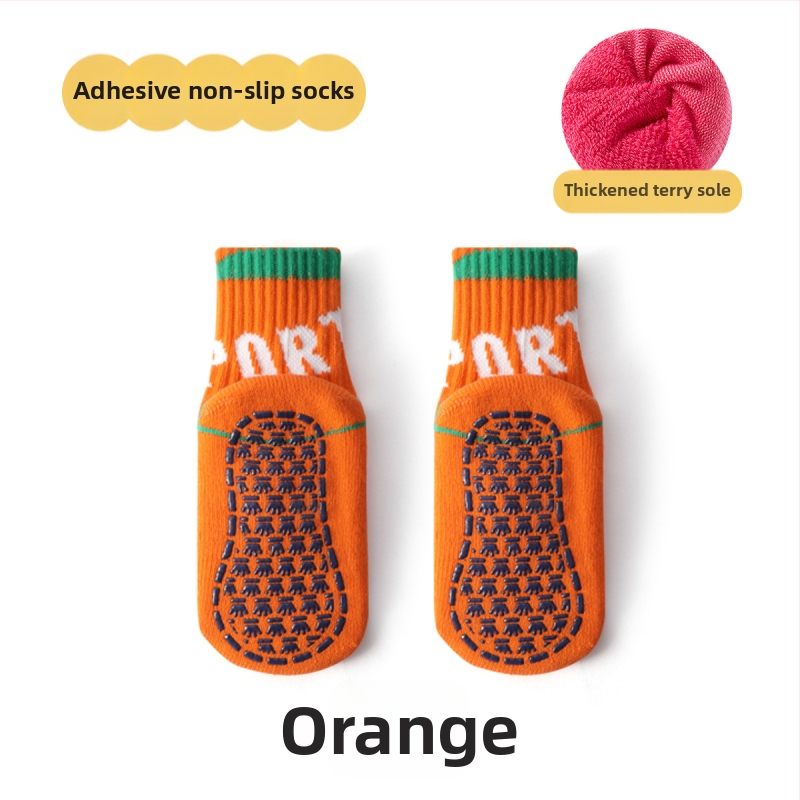 Laste põrandasokid fleece vooderdusega, puuvillane, paks, libisemisvastane, siseruumides talvel