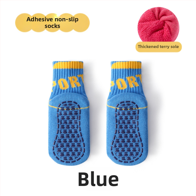 Laste põrandasokid fleece vooderdusega, puuvillane, paks, libisemisvastane, siseruumides talvel