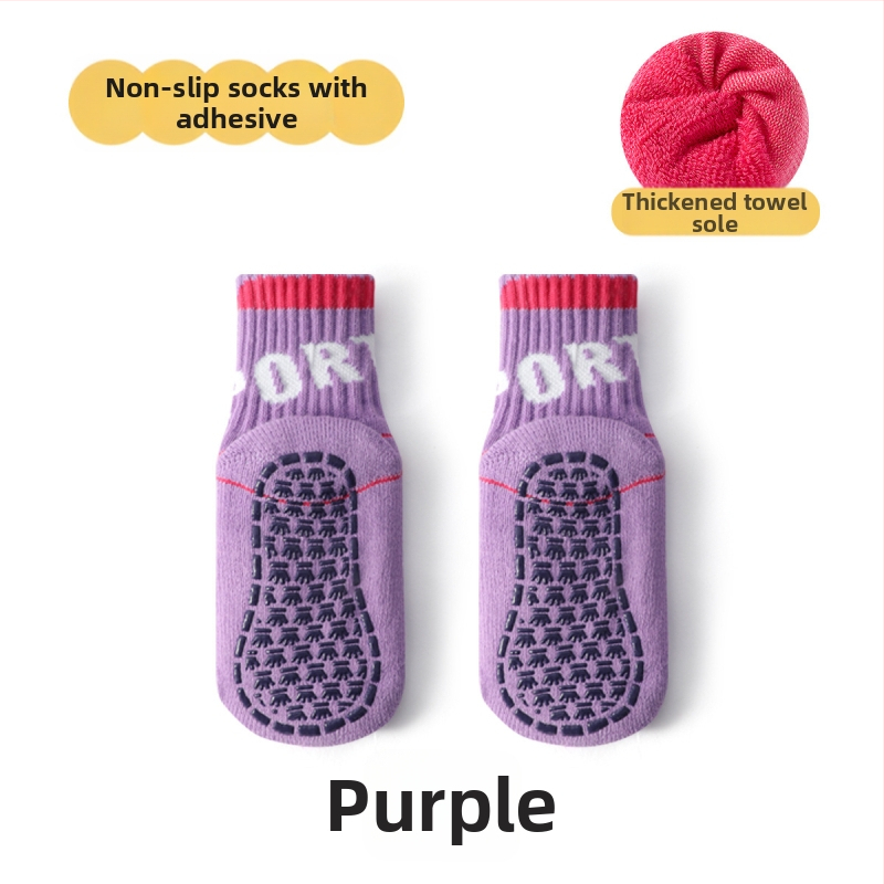 Laste põrandasokid fleece vooderdusega, puuvillane, paks, libisemisvastane, siseruumides talvel