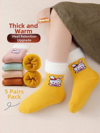 Laste paksud terry sokid polüesterist, keskmise pikkusega, karikatüübiga, talveks