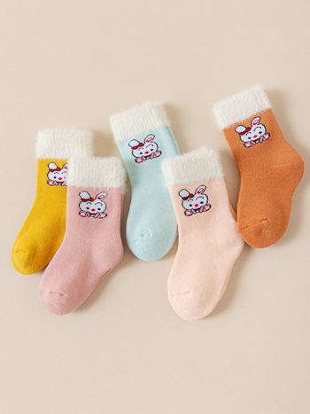 Laste paksud terry sokid polüesterist, keskmise pikkusega, karikatüübiga, talveks