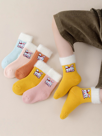 Laste paksud terry sokid polüesterist, keskmise pikkusega, karikatüübiga, talveks