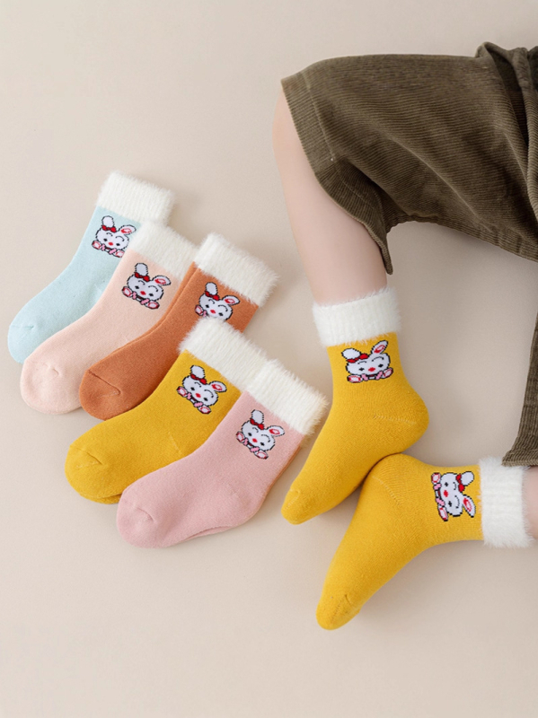 Laste paksud terry sokid polüesterist, keskmise pikkusega, karikatüübiga, talveks