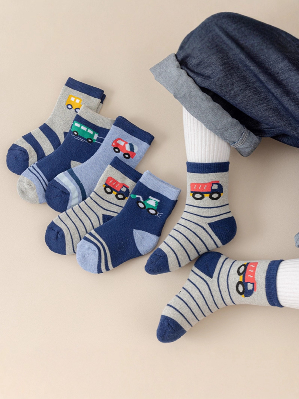 Laste paksud terry sokid polüesterist, keskmise pikkusega, karikatüübiga, talveks