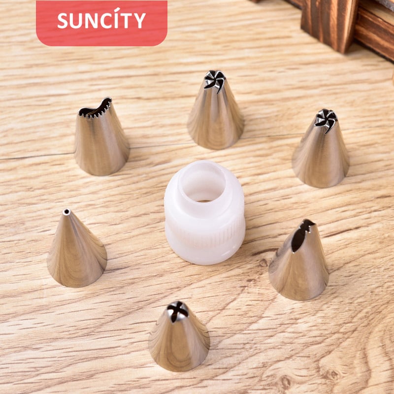 Nerūdijančio plieno dekoravimo antgalių rinkinys tortams ir sausainiams – antgaliai, dekoravimo maišeliai ir dekoravimo pistole