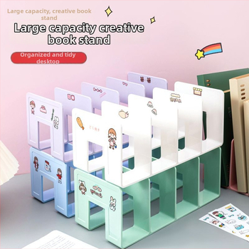 Plastikinis knygų laikiklis su daugiapakopine pertvara biure – modelis 388, grynoji masė 290 g, pakuotė 1 vnt