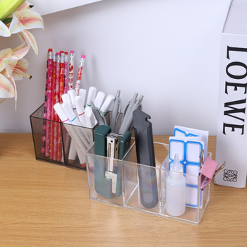 Rašiklio laikiklis iš skaidraus PS plastiko, kvadratinis biuro organizatorius, daugiafunkcinė saugojimo dėžė