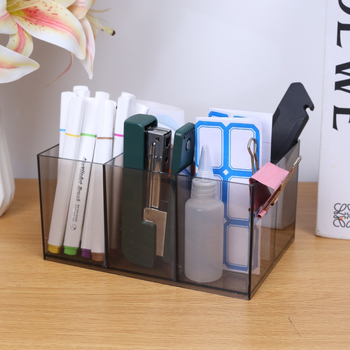 Rašiklio laikiklis iš skaidraus PS plastiko, kvadratinis biuro organizatorius, daugiafunkcinė saugojimo dėžė