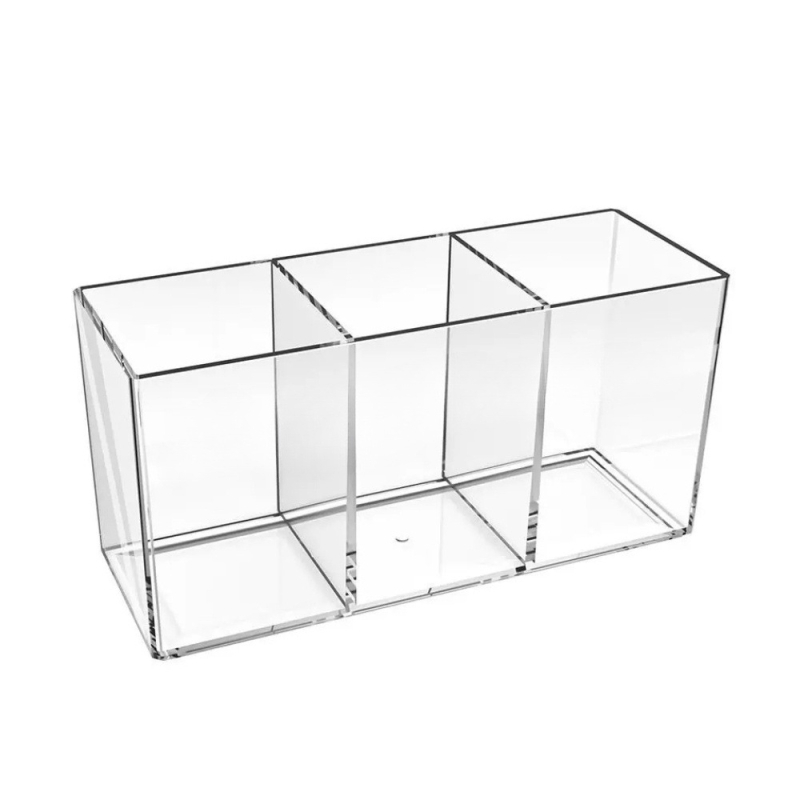 Rašiklio laikiklis iš skaidraus PS plastiko, kvadratinis biuro organizatorius, daugiafunkcinė saugojimo dėžė