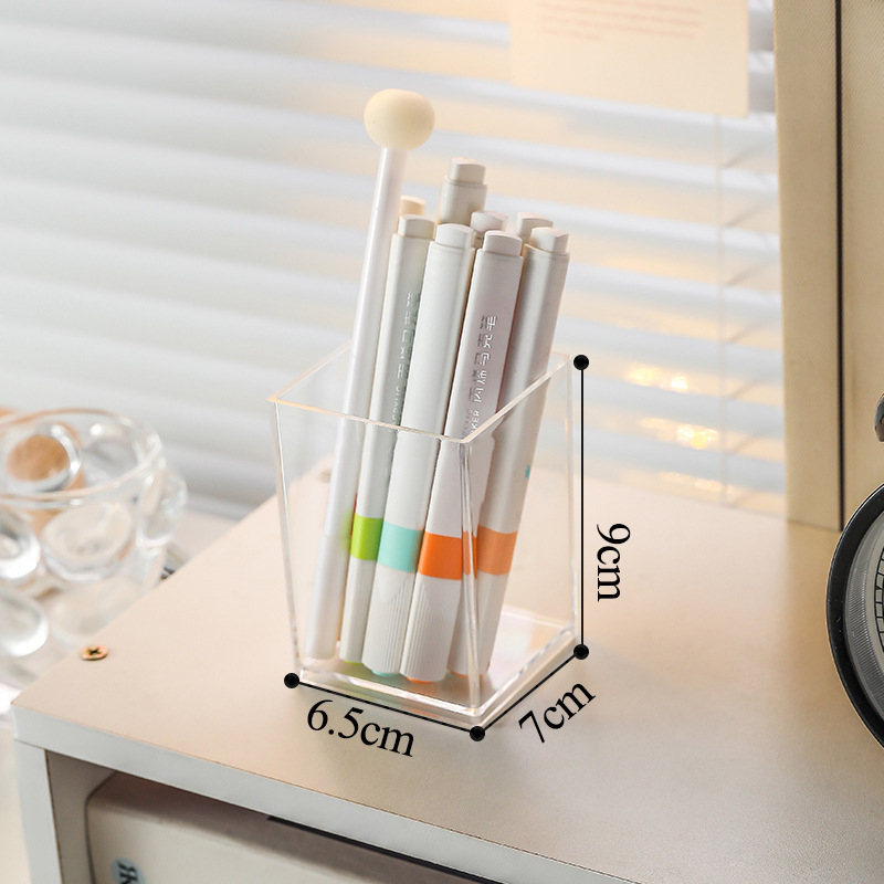 Rašiklio laikiklis iš skaidraus PS plastiko, kvadratinis biuro organizatorius, daugiafunkcinė saugojimo dėžė