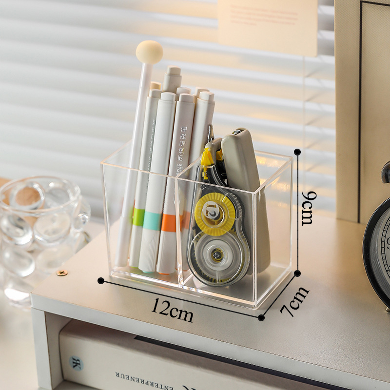 Rašiklio laikiklis iš skaidraus PS plastiko, kvadratinis biuro organizatorius, daugiafunkcinė saugojimo dėžė