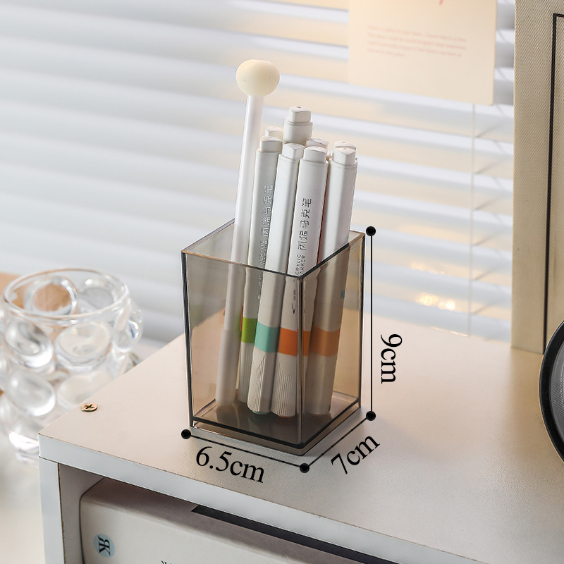 Rašiklio laikiklis iš skaidraus PS plastiko, kvadratinis biuro organizatorius, daugiafunkcinė saugojimo dėžė