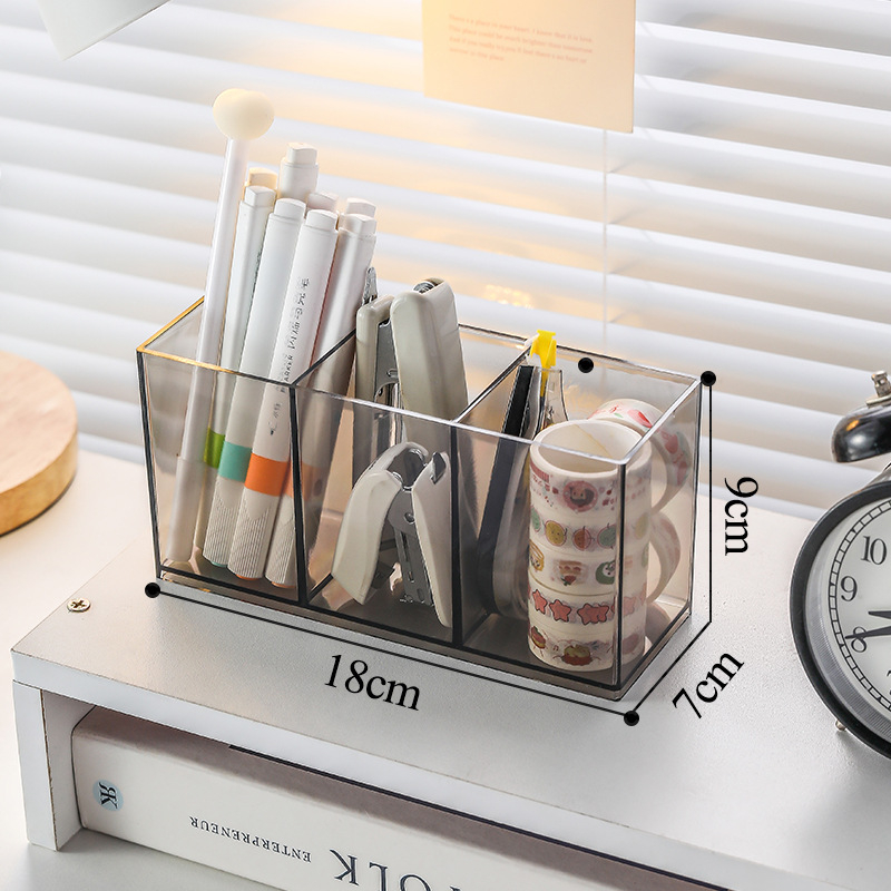 Rašiklio laikiklis iš skaidraus PS plastiko, kvadratinis biuro organizatorius, daugiafunkcinė saugojimo dėžė