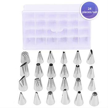 304 nerūdijančio plieno 24 antgalių rinkinys dekoravimui su dekoravimo maišeliu ir plastine dėžute