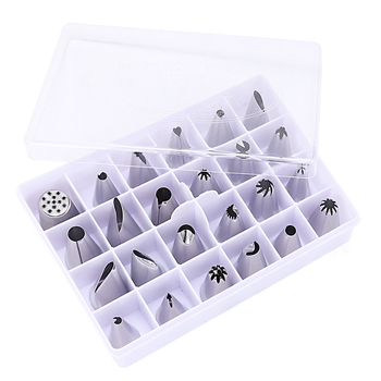 304 nerūdijančio plieno 24 antgalių rinkinys dekoravimui su dekoravimo maišeliu ir plastine dėžute