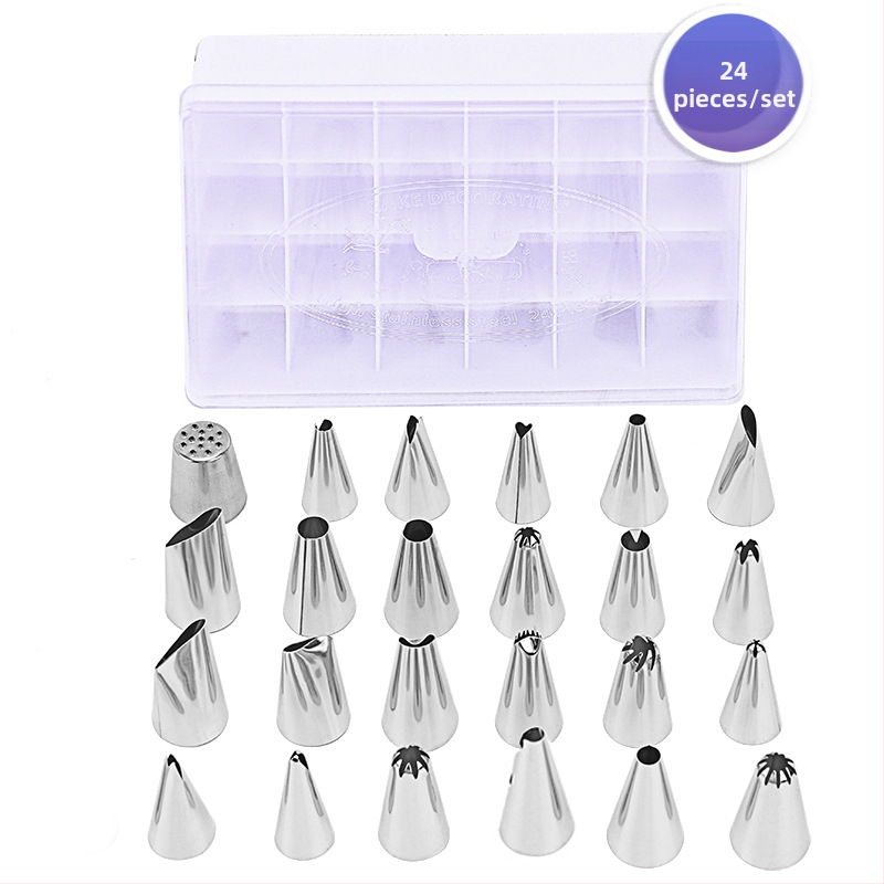 Sada 24 špičiek na zdobenie z 304 nerezovej ocele s taškou na zdobenie a plastovou krabičkou