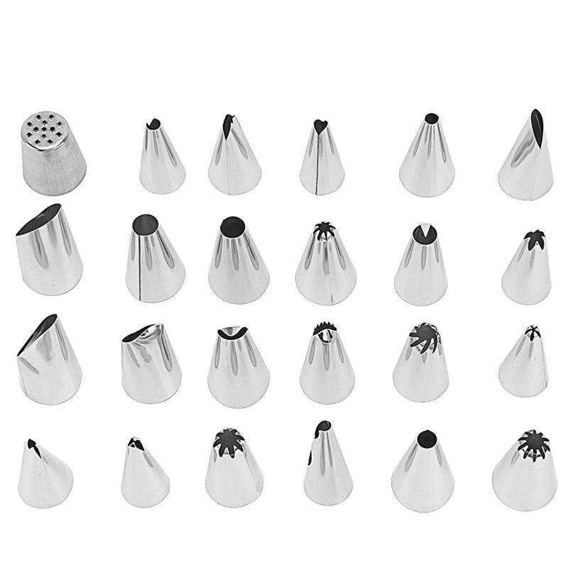 304 nerūsējošā tērauda 24 uzgalu komplekts dekorēšanai ar dekorēšanas maisiņu un plastmasas kārbi