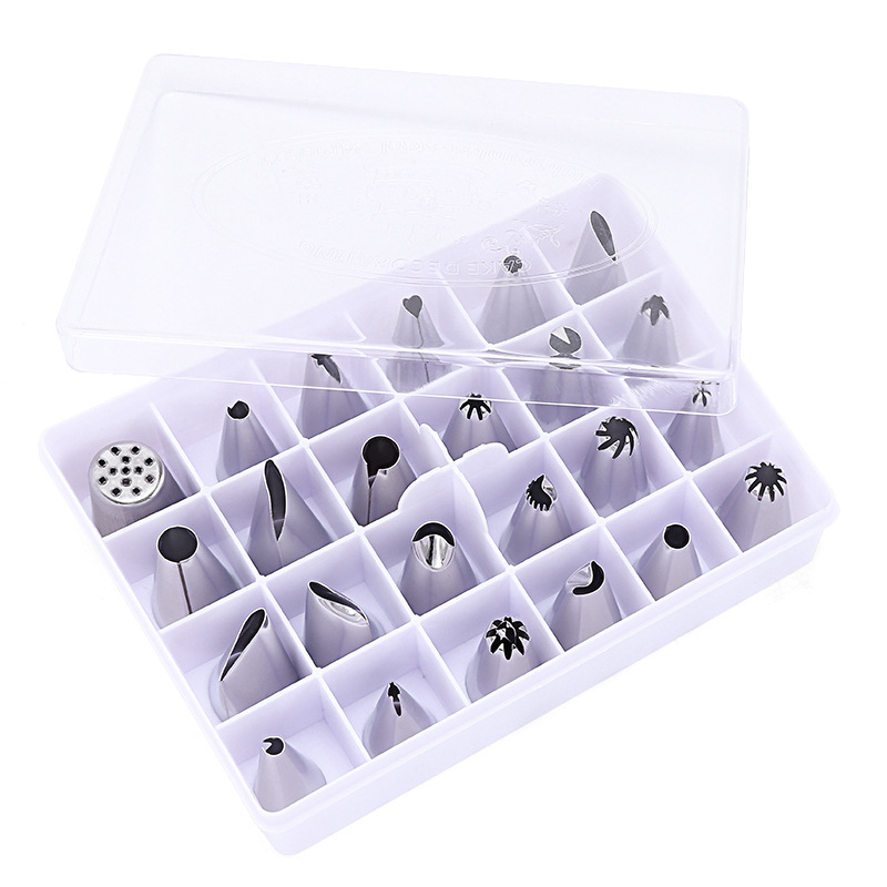 304 nerūsējošā tērauda 24 uzgalu komplekts dekorēšanai ar dekorēšanas maisiņu un plastmasas kārbi