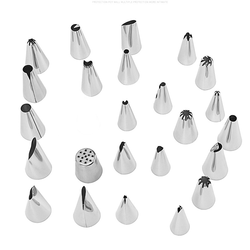 304 nerūsējošā tērauda 24 uzgalu komplekts dekorēšanai ar dekorēšanas maisiņu un plastmasas kārbi