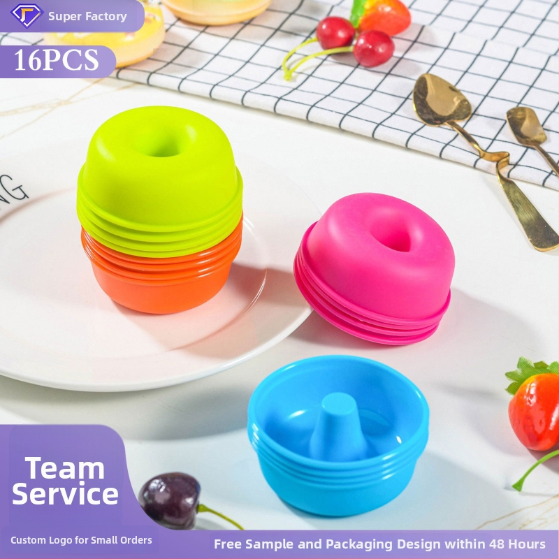 Silikónové kruhové formy na mufiny a donuty, 16 ks sady, odolné voči teplotám až 230°C, pečiace formy