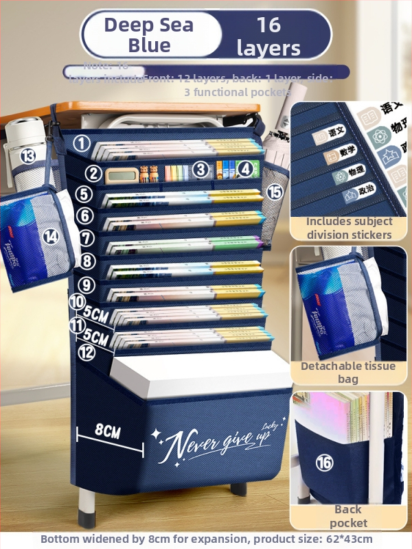 Viseľná taška na knihy pri stole, veľká kapacitná odkladacia taška, Značka Bushang, Model Kz00213bm, Materiál látka, Čistá hmotnosť 1