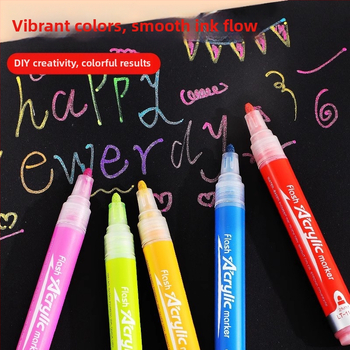 Akrilový trblietavý marker – Happy Journey, kompatibilný s akvarelom, fluoreskujúcim a perleťovým vzhľadom